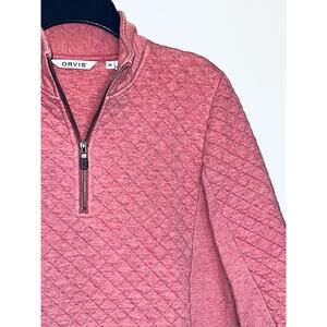 ORVIS PINK QUILTED COTTON 1/4 ZIP PULLOVER TOP SHIRT SWEATSHIRT SIZE M MEDIUM